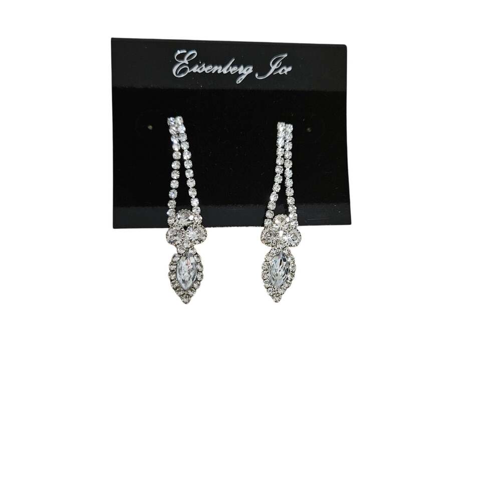 Eisenberg Ice Silver Tone Rhinestone Crystal Marquise Dangle Drop Earrings